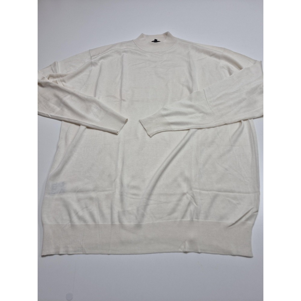 Enzone Sweater Mens 3XL White Silk Cotton Mock Neck Lightweight Knit Pullover
